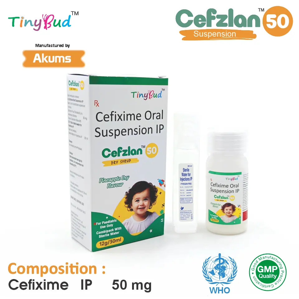 Cefixime 50mg/5ml Dry Syrup at Best Price in PCD Pharma Franchise for Antibiotics & Bacterial Infections.